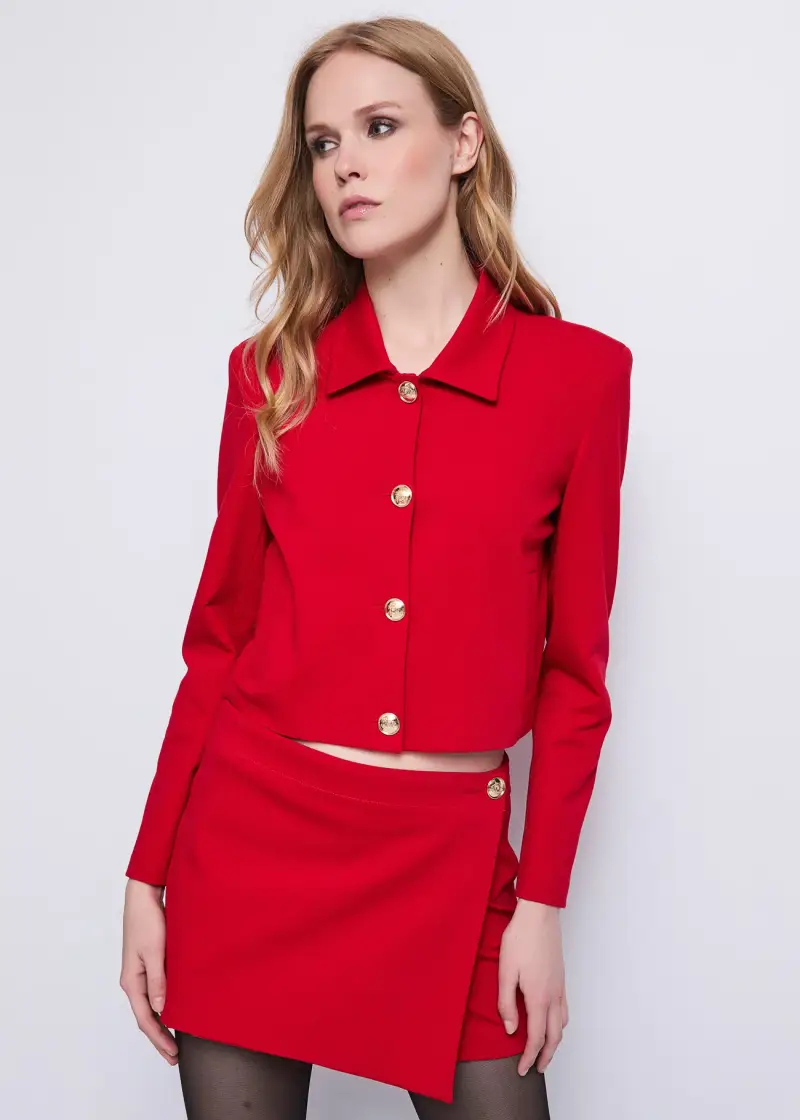Fashion Giacca cropped da donna con bottoni dorati Rosso