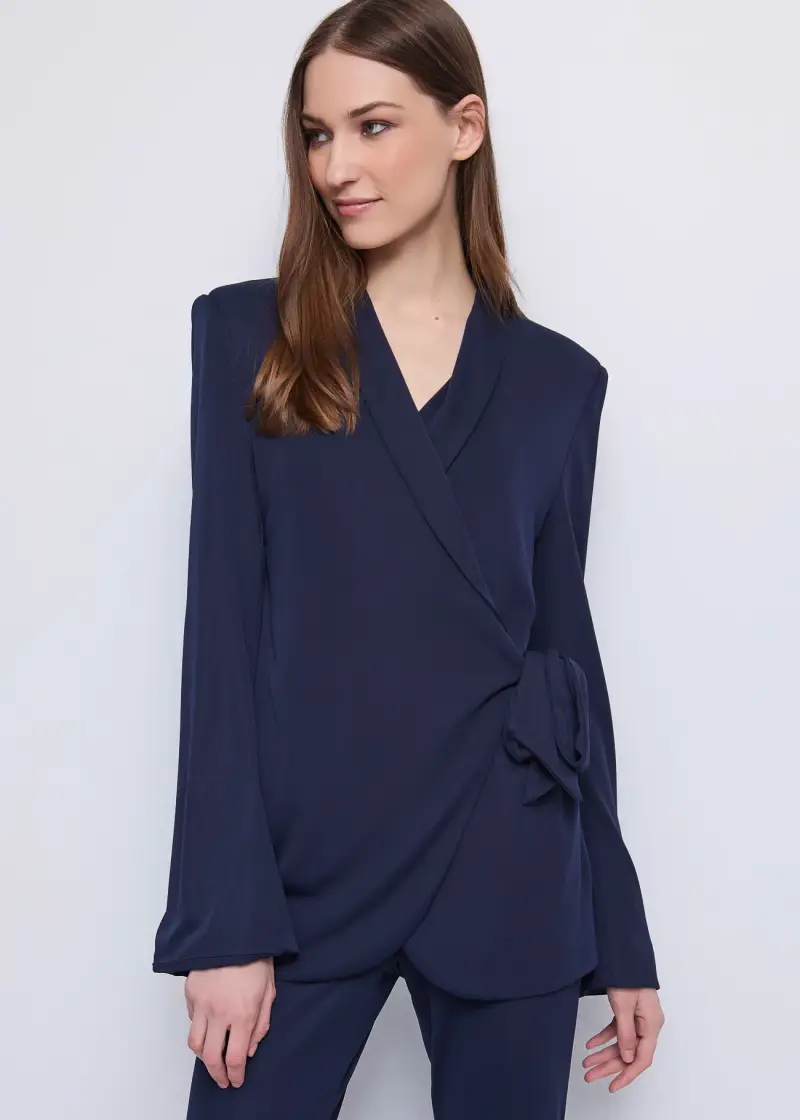 Fashion Giacca da donna con fiocco e revers Blu