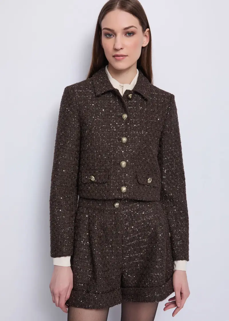 Fashion Giacca da donna in lana e lurex Marrone