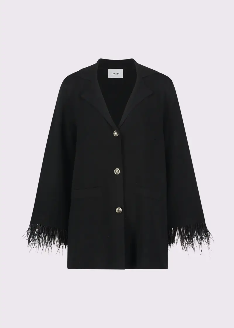 Fashion Giacca nera da donna con piume Nero