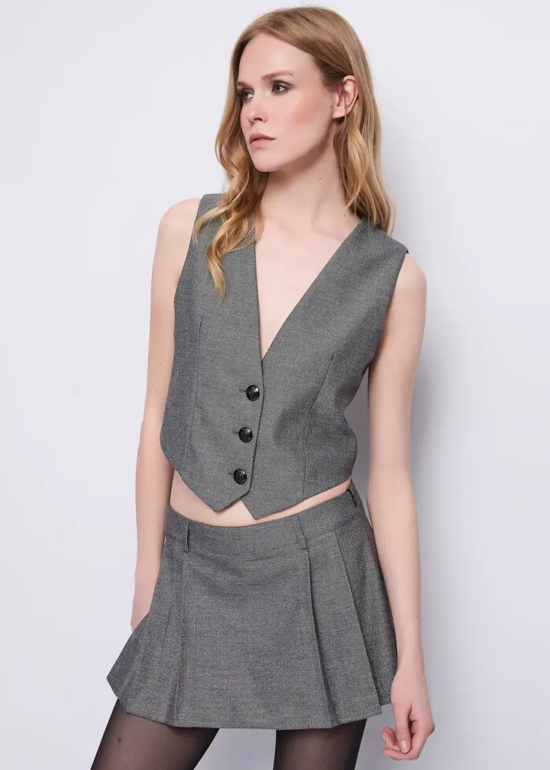 Fashion Gilet da donna in tessuto chevron e lurex Multicolore