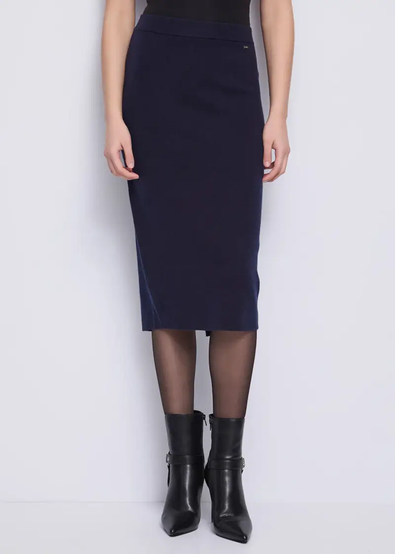 Fashion Gonna longuette in filato di lana Blu