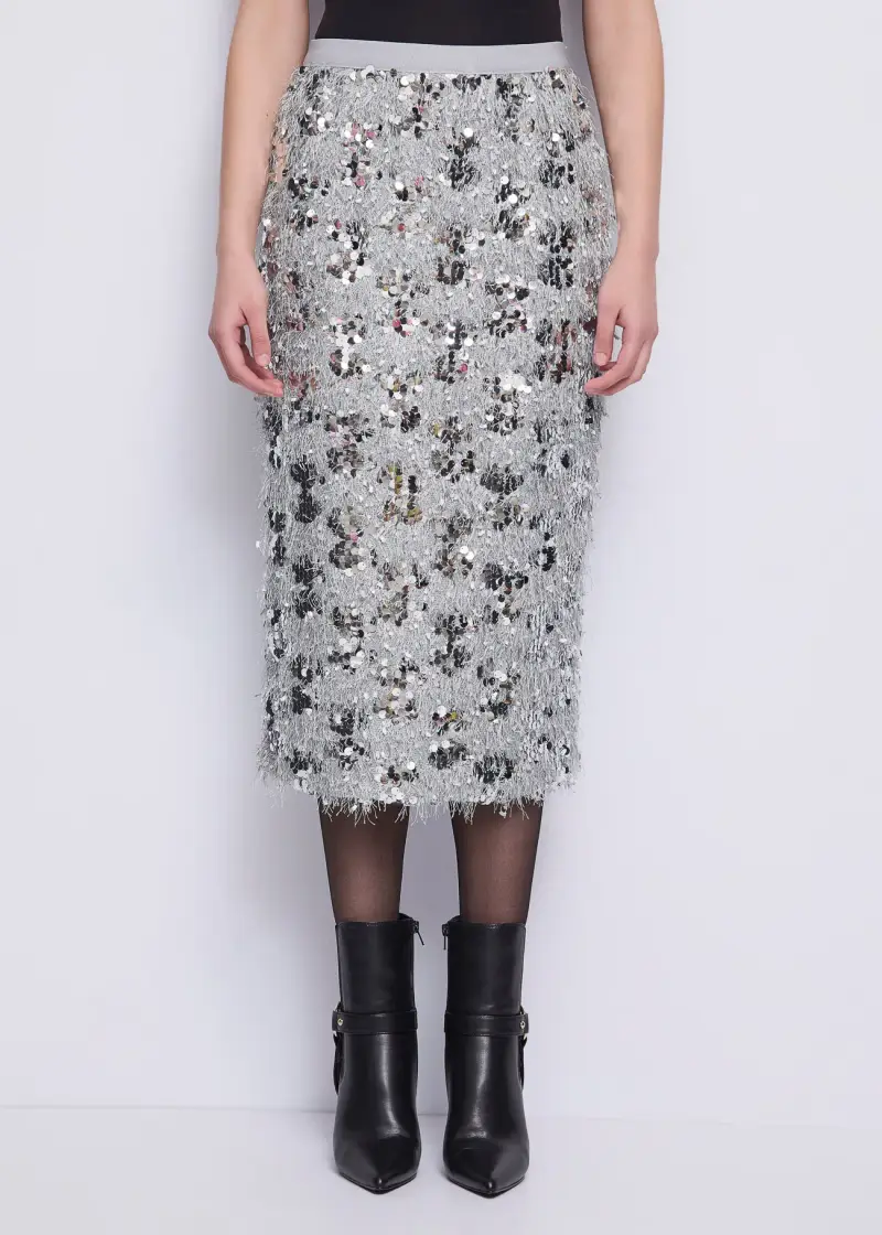 Fashion Gonna longuette sfrangiata con paillettes Nero