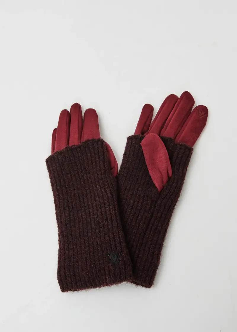 Fashion Guanti bordeaux con manicotti Multicolore