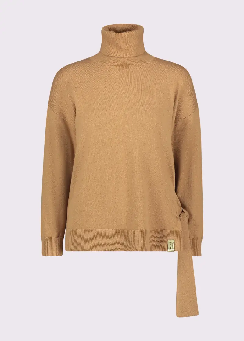 Fashion Maglia beige da donna con collo dolcevita e fiocco Marrone