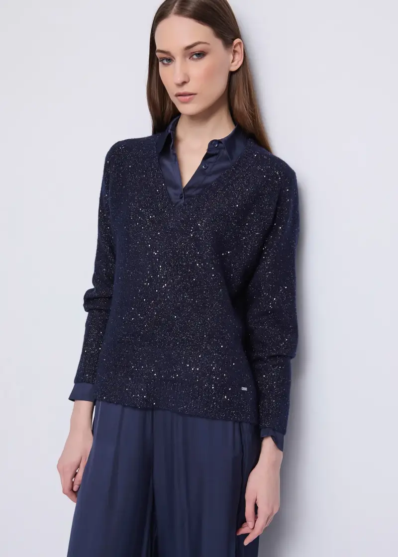 Fashion Maglia da donna con paillettes Blu