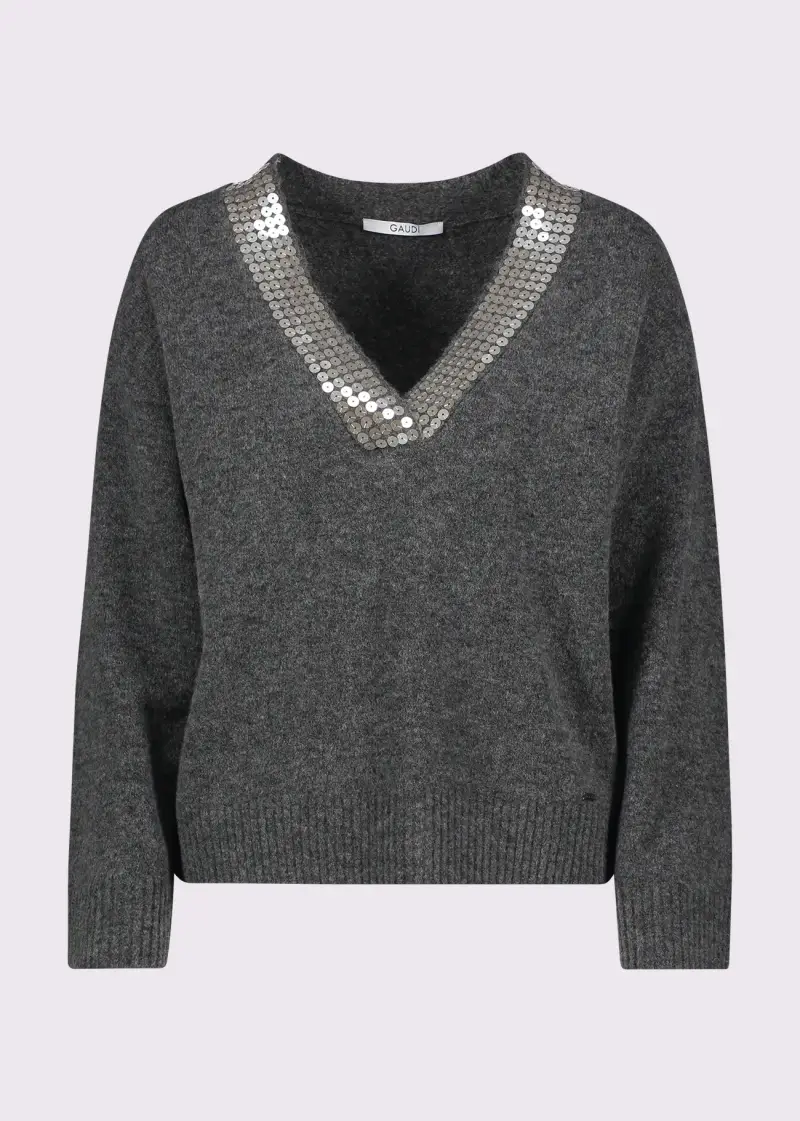 Fashion Maglia da donna con scollo a V e paillettes Nero