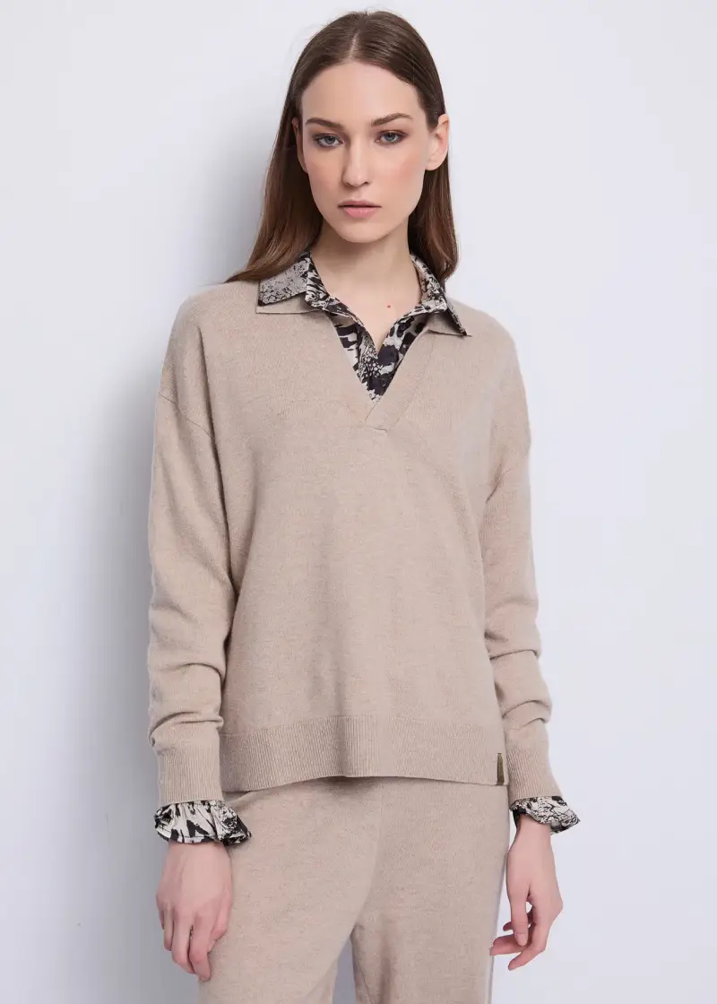 Fashion Maglia da donna con scollo a V Naturale