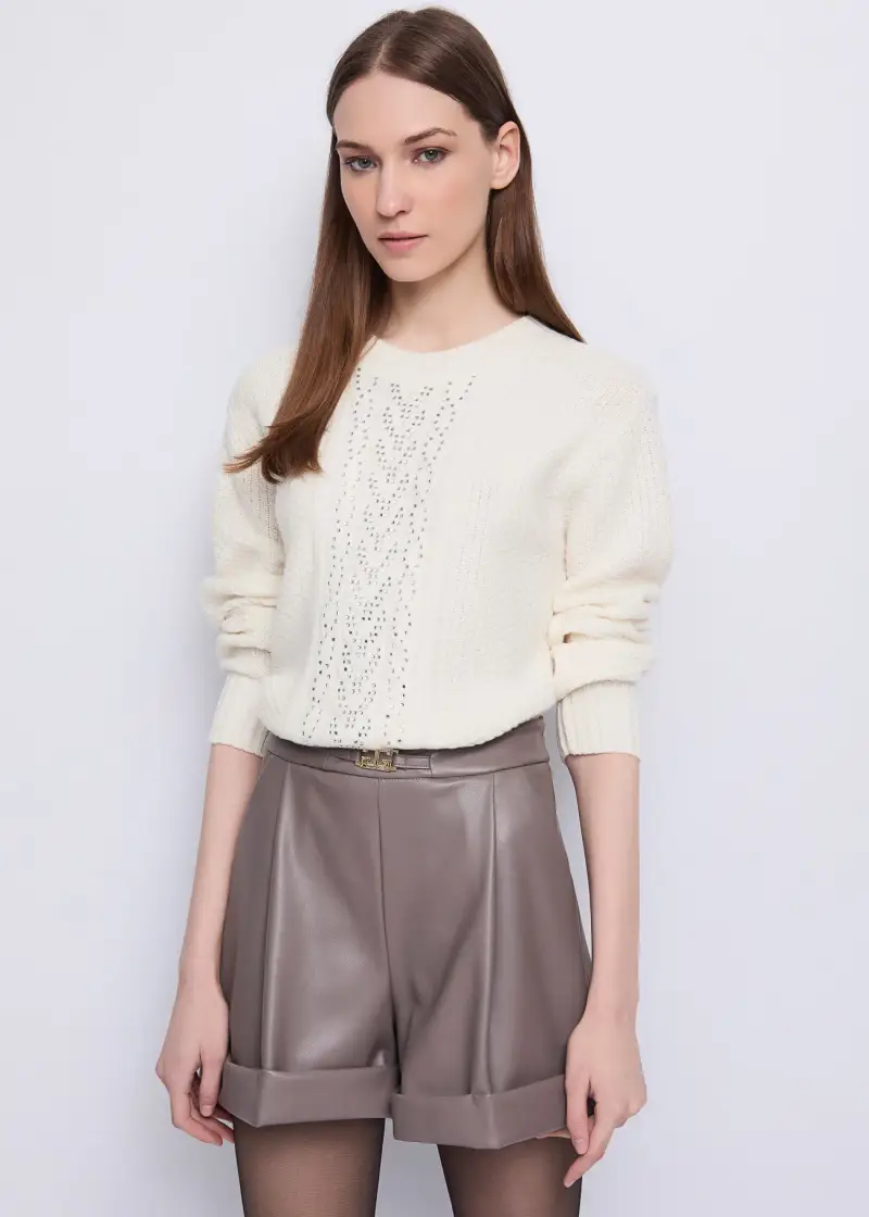 Fashion Maglia da donna con strass Naturale