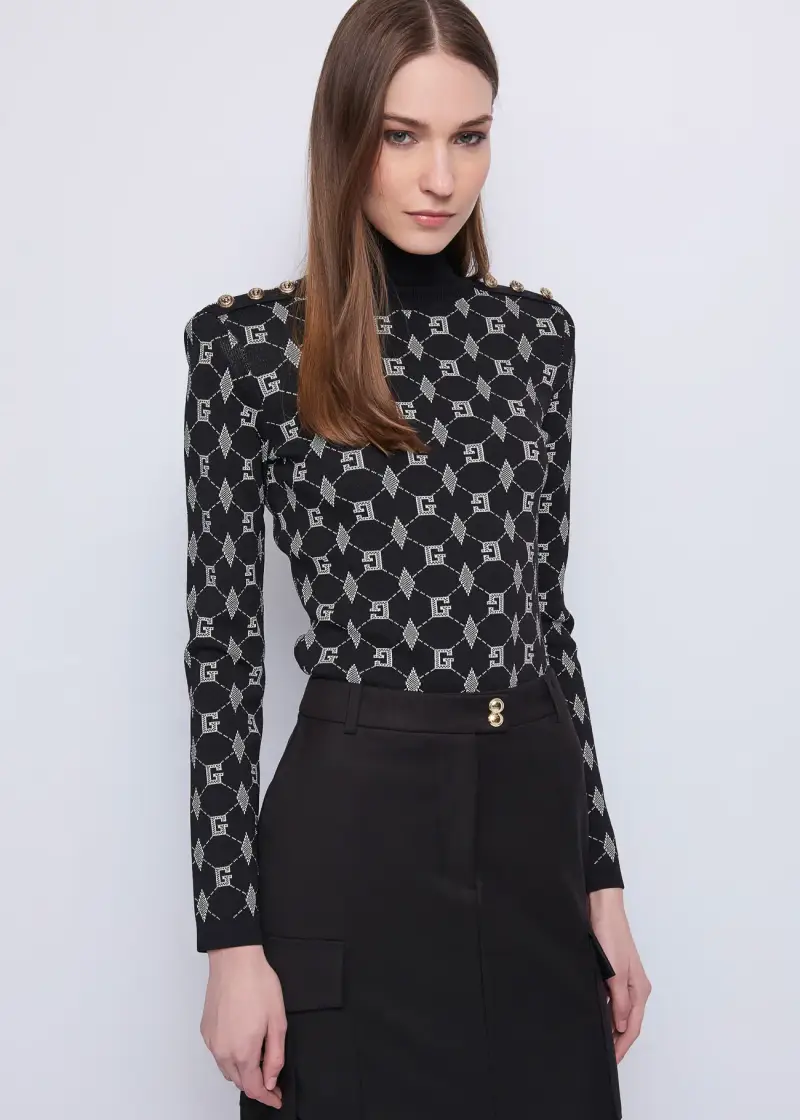 Fashion Maglia dolcevita da donna con logo jacquard Multicolore