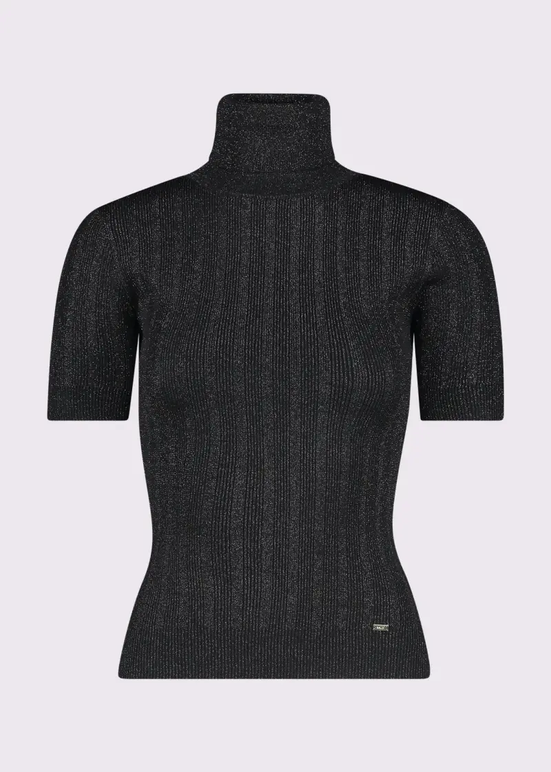 Fashion Maglia dolcevita da donna in filato lurex Nero