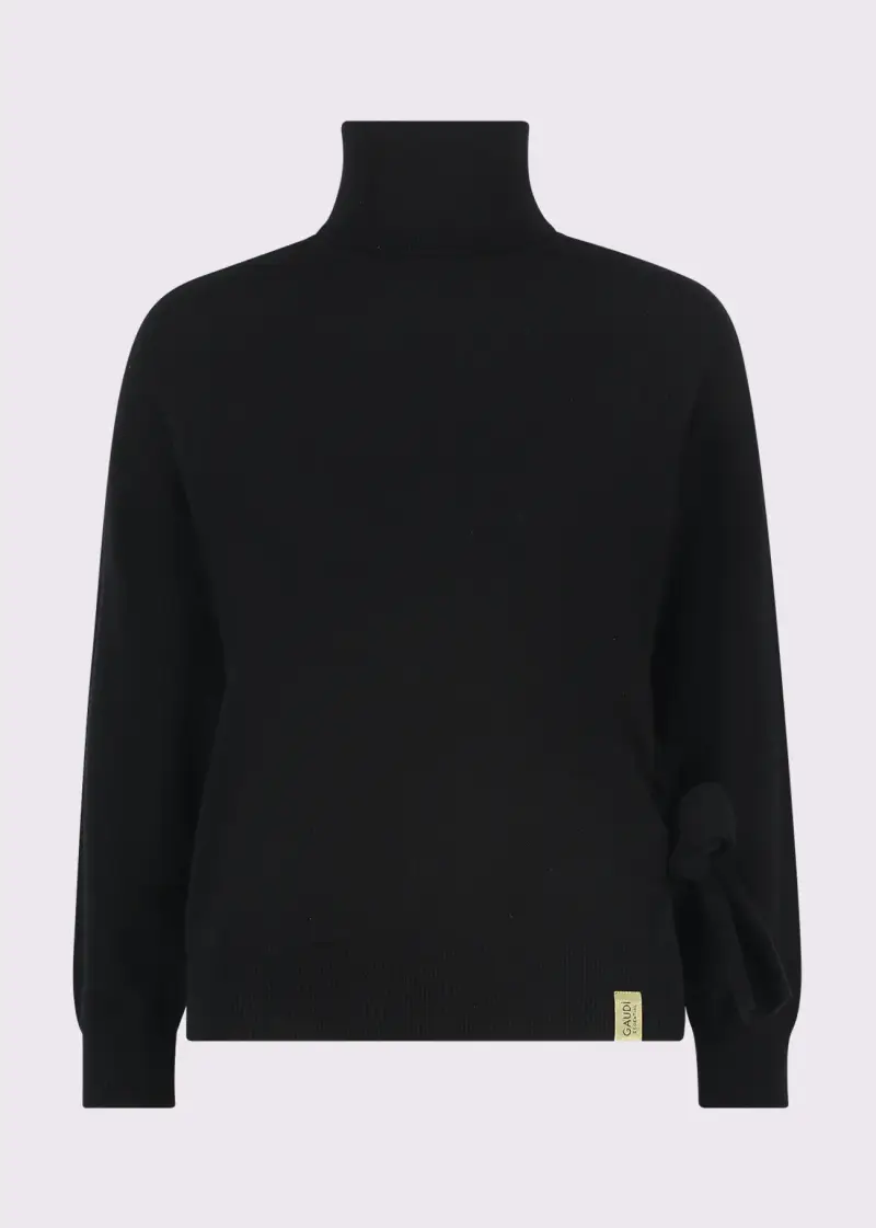 Fashion Maglia nera da donna con collo dolcevita e fiocco Nero