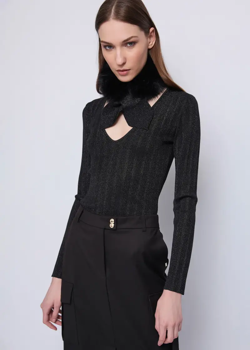 Fashion Maglia nera da donna in filato lurex Nero