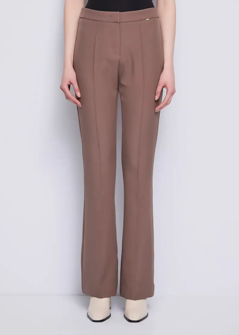Fashion Pantaloni flare da donna a vita alta Marrone