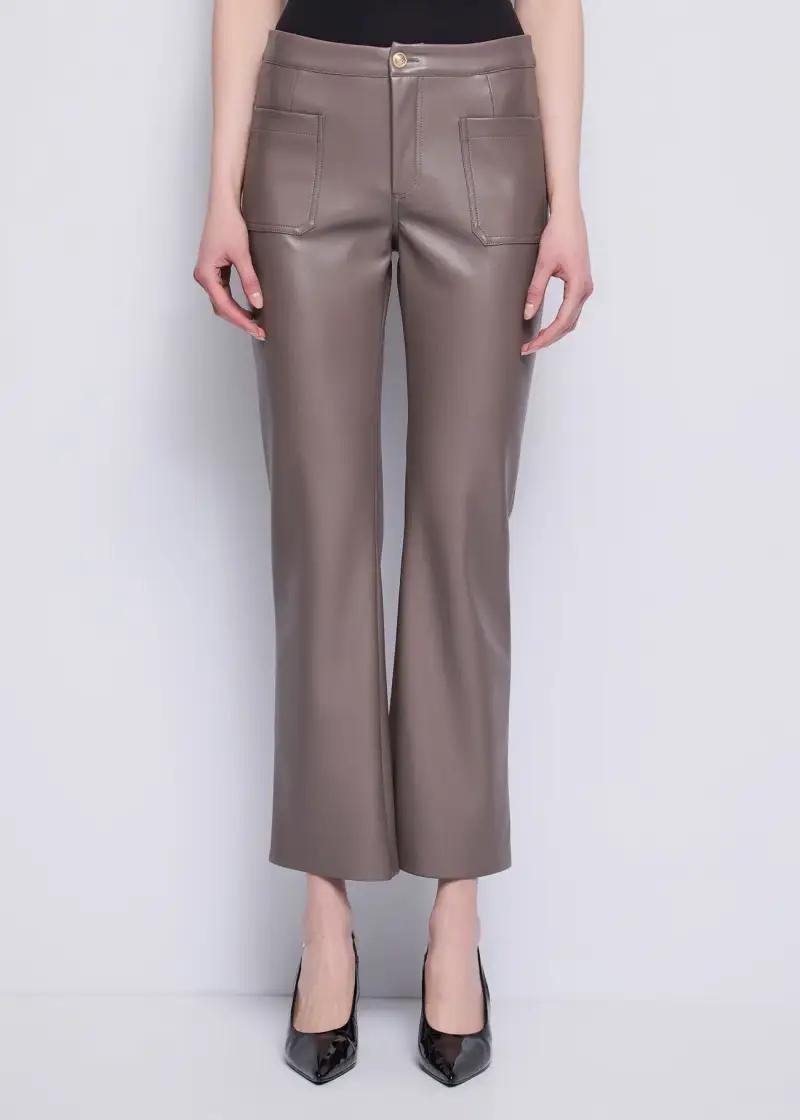 Fashion Pantaloni flare da donna in similpelle Marrone