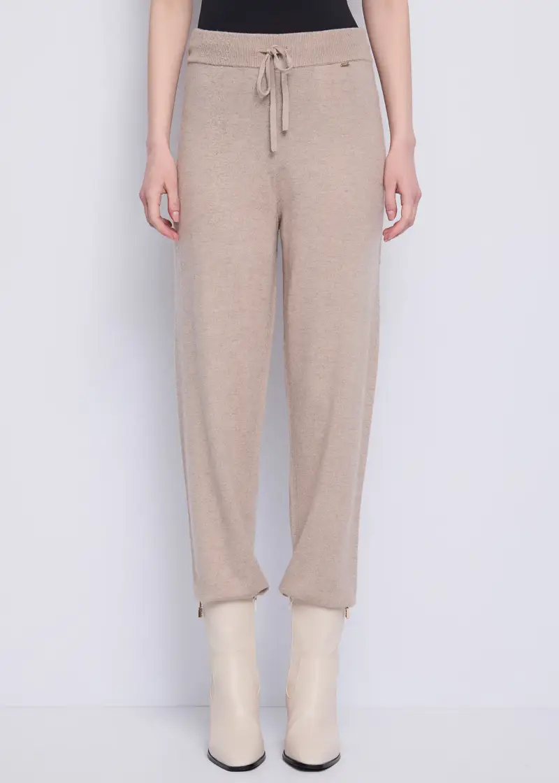 Fashion Pantaloni jogging da donna in filato con coulisse Naturale