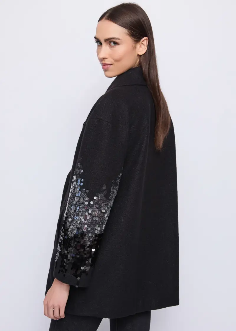 Fashion Peacoat da donna in panno con paillettes Nero miniatura 2