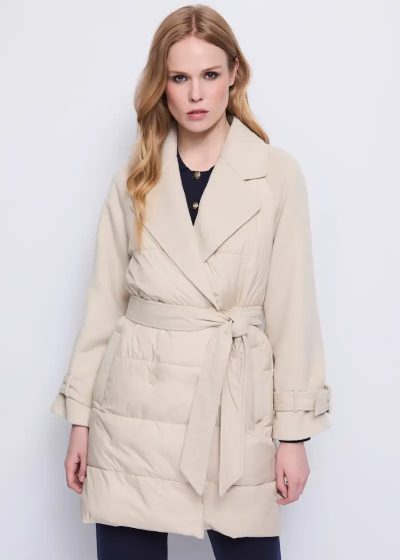 Fashion Piumino doppiopetto da donna con cintura Naturale