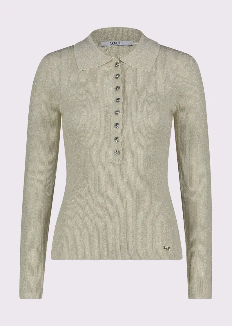 Fashion Polo bianca da donna in filato lurex Naturale