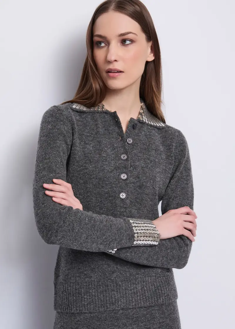 Fashion Polo da donna in filato con paillettes Nero