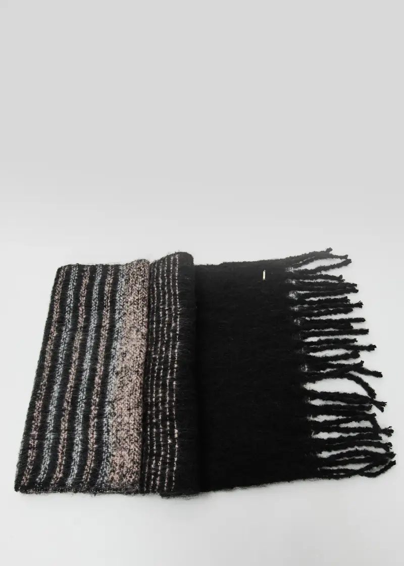 Fashion Sciarpa nera con frange Multicolore