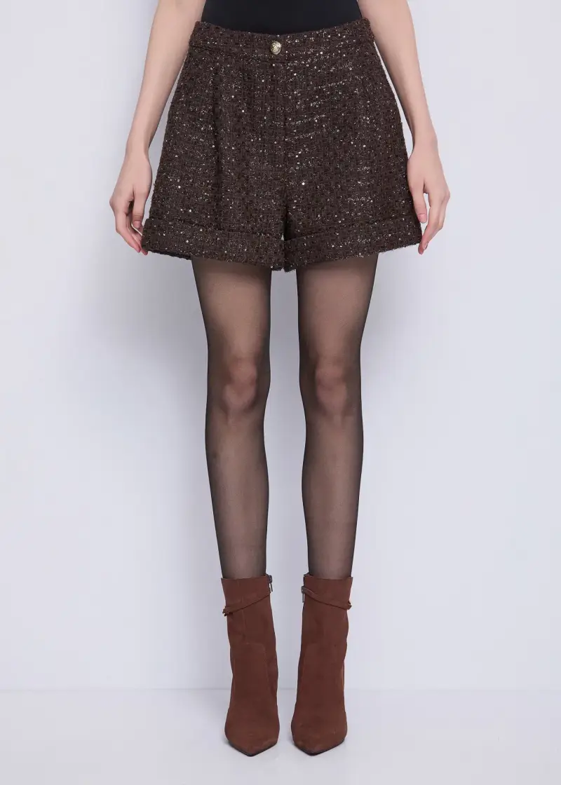 Fashion Shorts da donna con paillettes e pinces Marrone