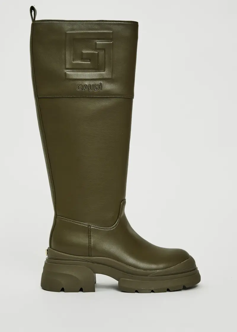 Fashion Stivale verde militare con logo in rilievo Multicolore