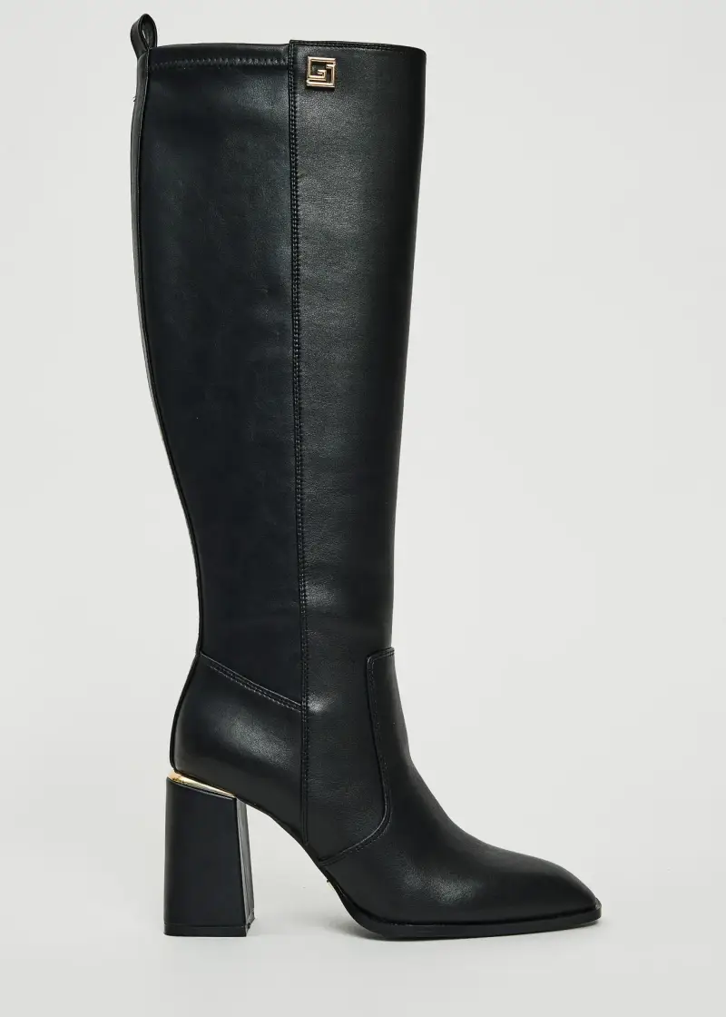 Fashion Stivali neri in pelle con logo Multicolore