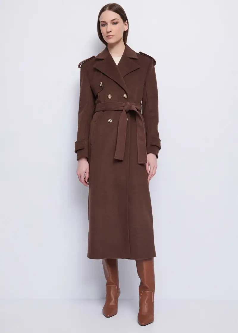 Fashion Trench da donna in panno Marrone