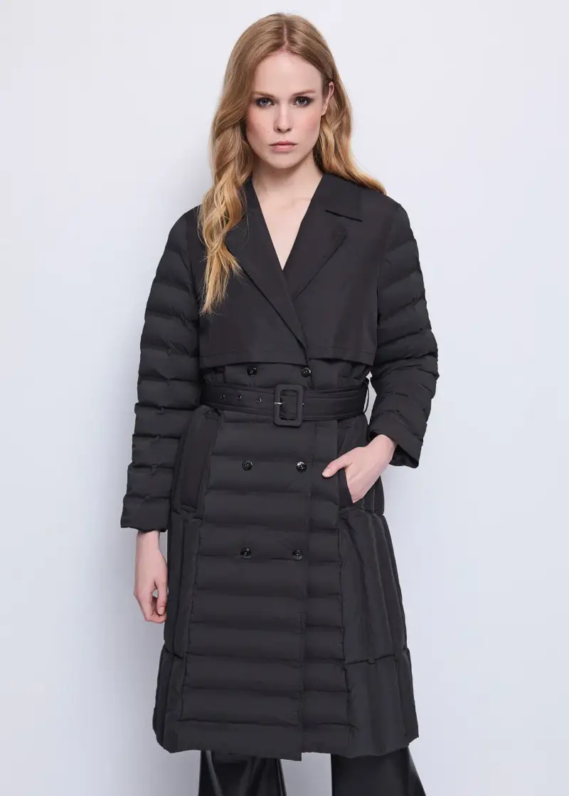 Fashion Trench da donna trapuntato con cintura Nero