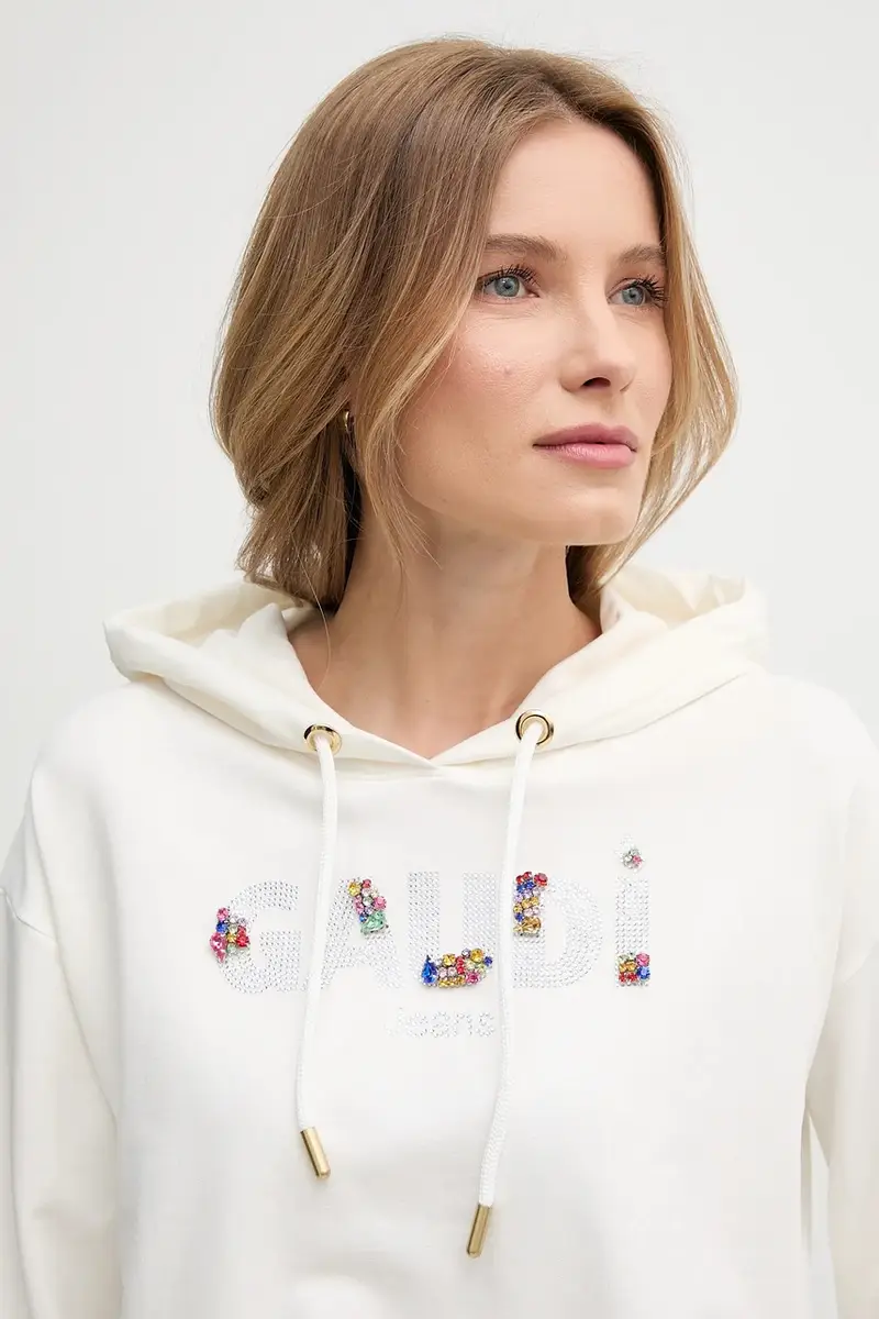 felpa donna colore beige con cappuccio con applicazione 511BD64033 miniatura 4