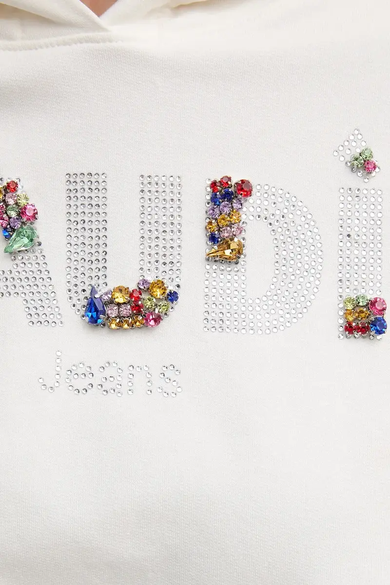 felpa donna colore beige con cappuccio con applicazione 511BD64033 miniatura 5