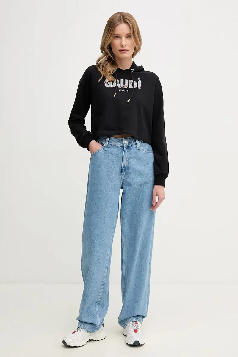 felpa donna colore nero con cappuccio con applicazione 511BD64033 miniatura 2