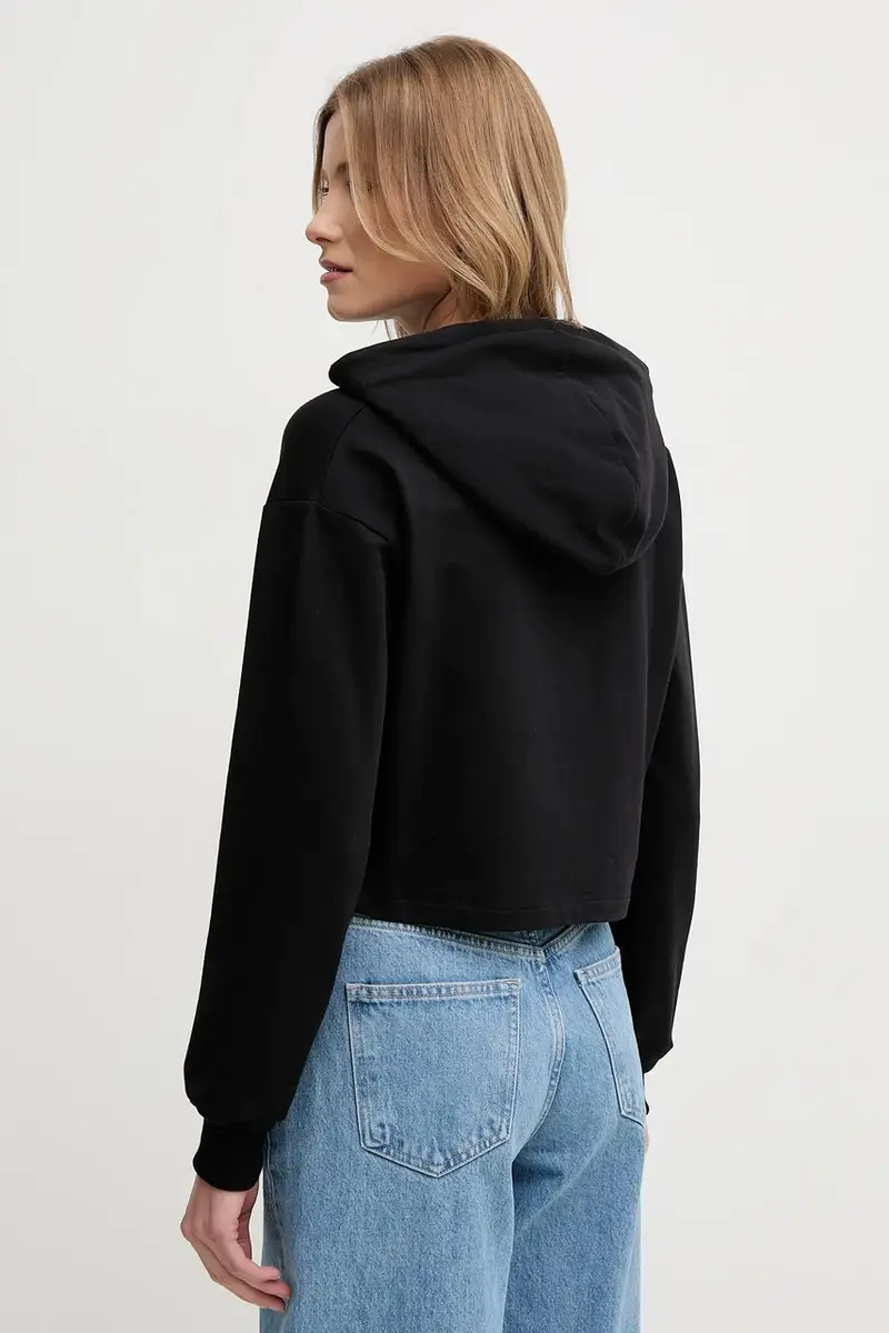 felpa donna colore nero con cappuccio con applicazione 511BD64033 miniatura 3