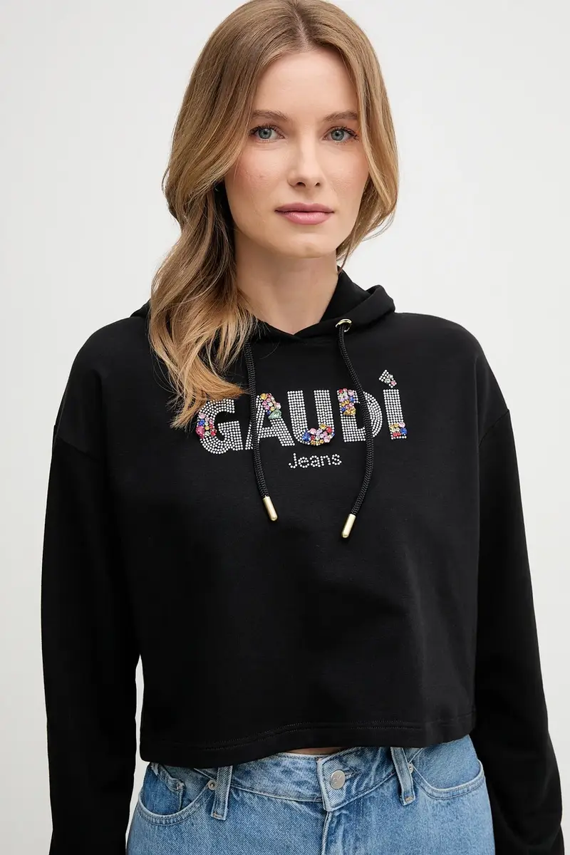 felpa donna colore nero con cappuccio con applicazione 511BD64033 miniatura 4