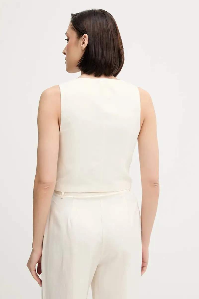 gilè con aggiunta di lino colore beige 511FD35007 miniatura 3