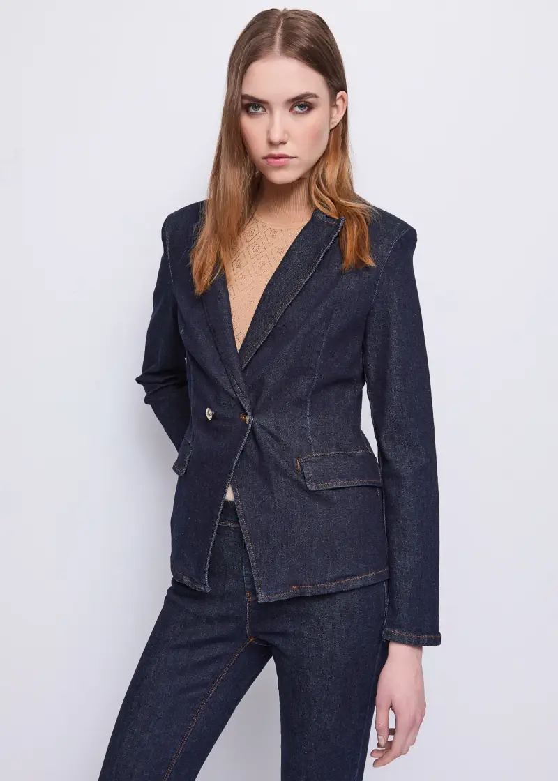 Jeans Blazer da donna doppiopetto in denim di cotone Multicolore