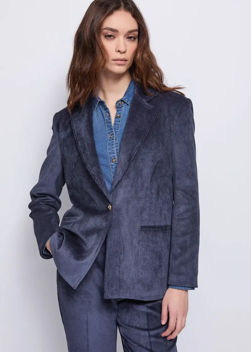 Jeans Blazer da donna in velluto con bottone dorato Blu