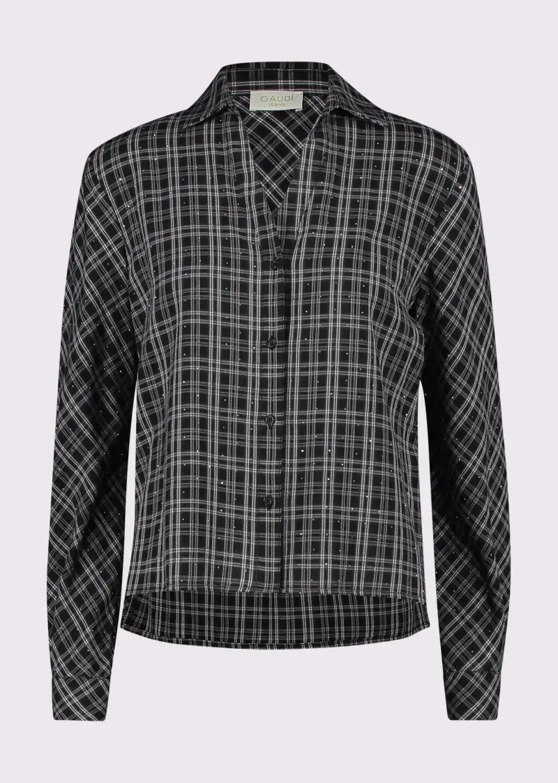 Jeans Camicia check da donna con strass Multicolore