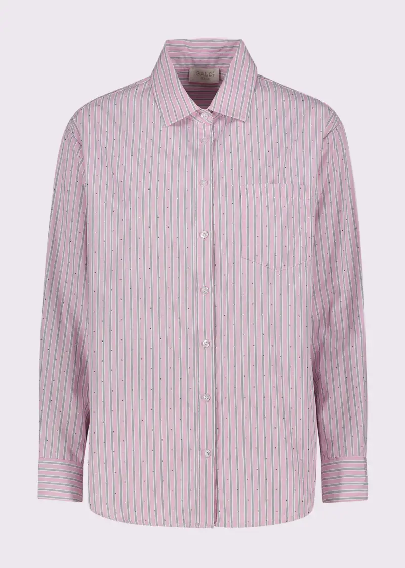 Jeans Camicia da donna con motivo a righe e strass Multicolore