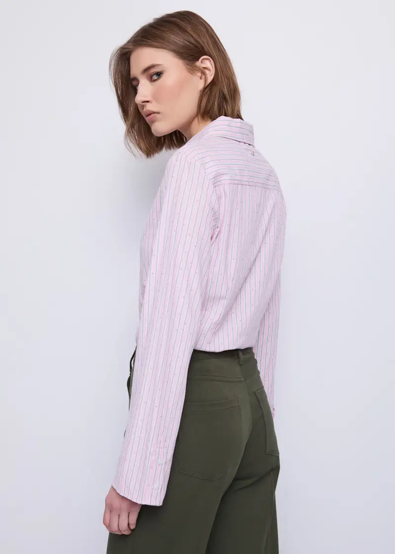 Jeans Camicia da donna con motivo a righe e strass Multicolore miniatura 2