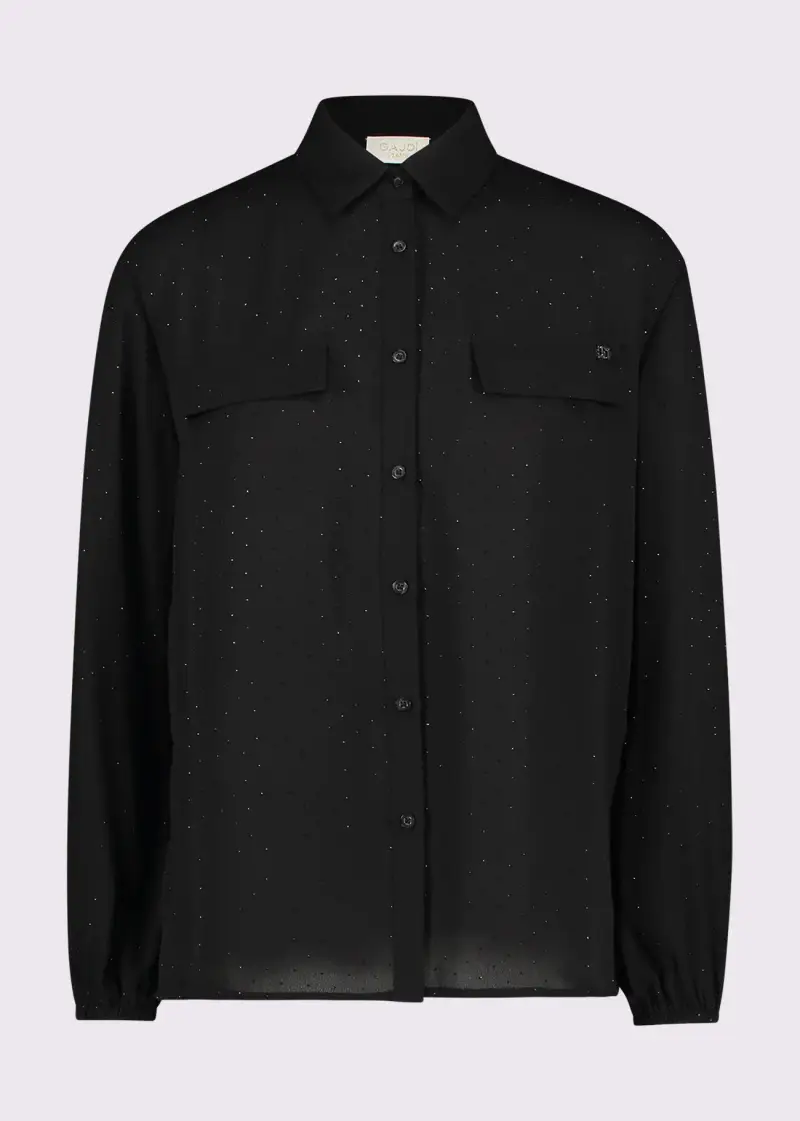 Jeans Camicia nera da donna con strass e taschini Nero