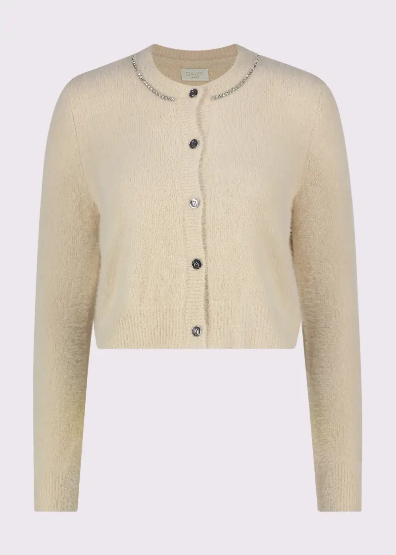 Jeans Cardigan beige da donna con strass e bottoni Naturale