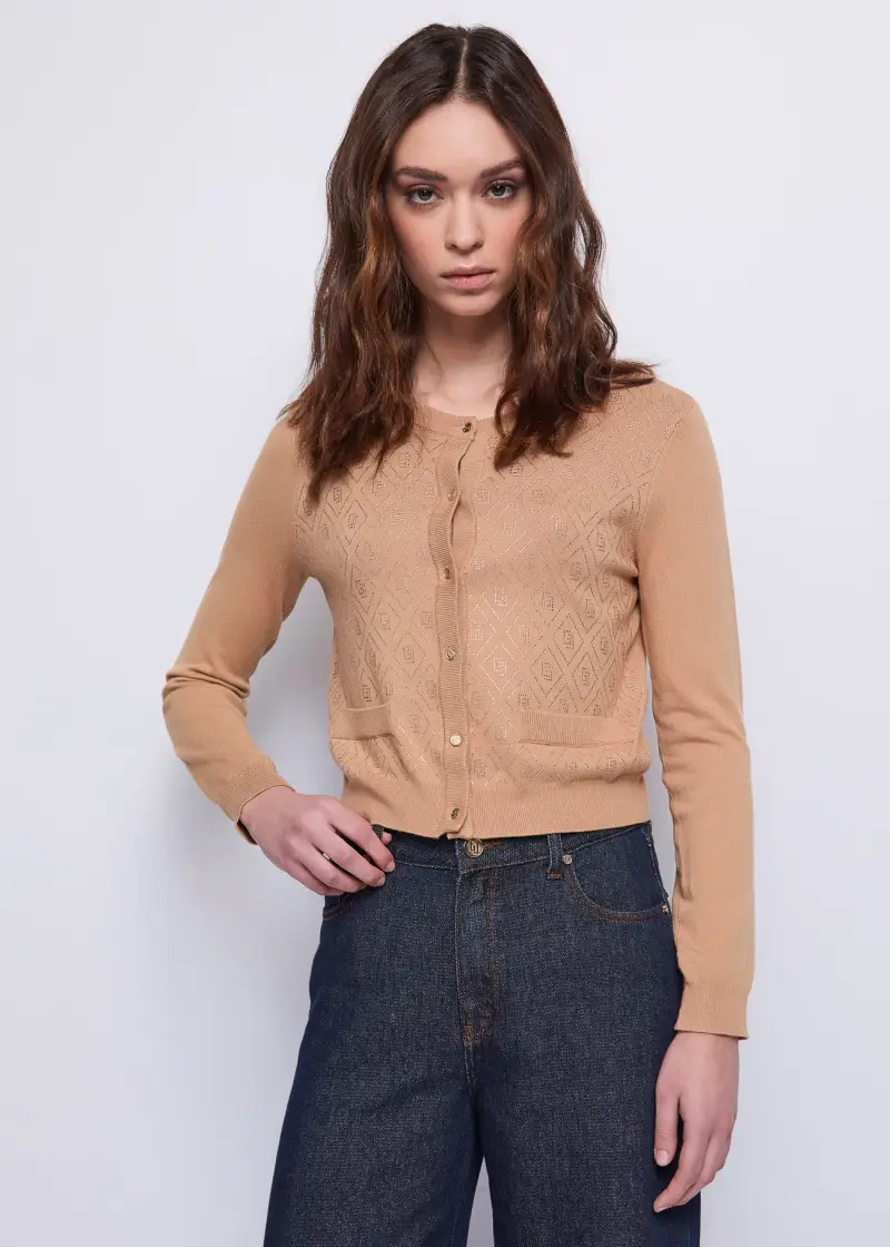 Jeans Cardigan da donna con bottoni dorati Marrone