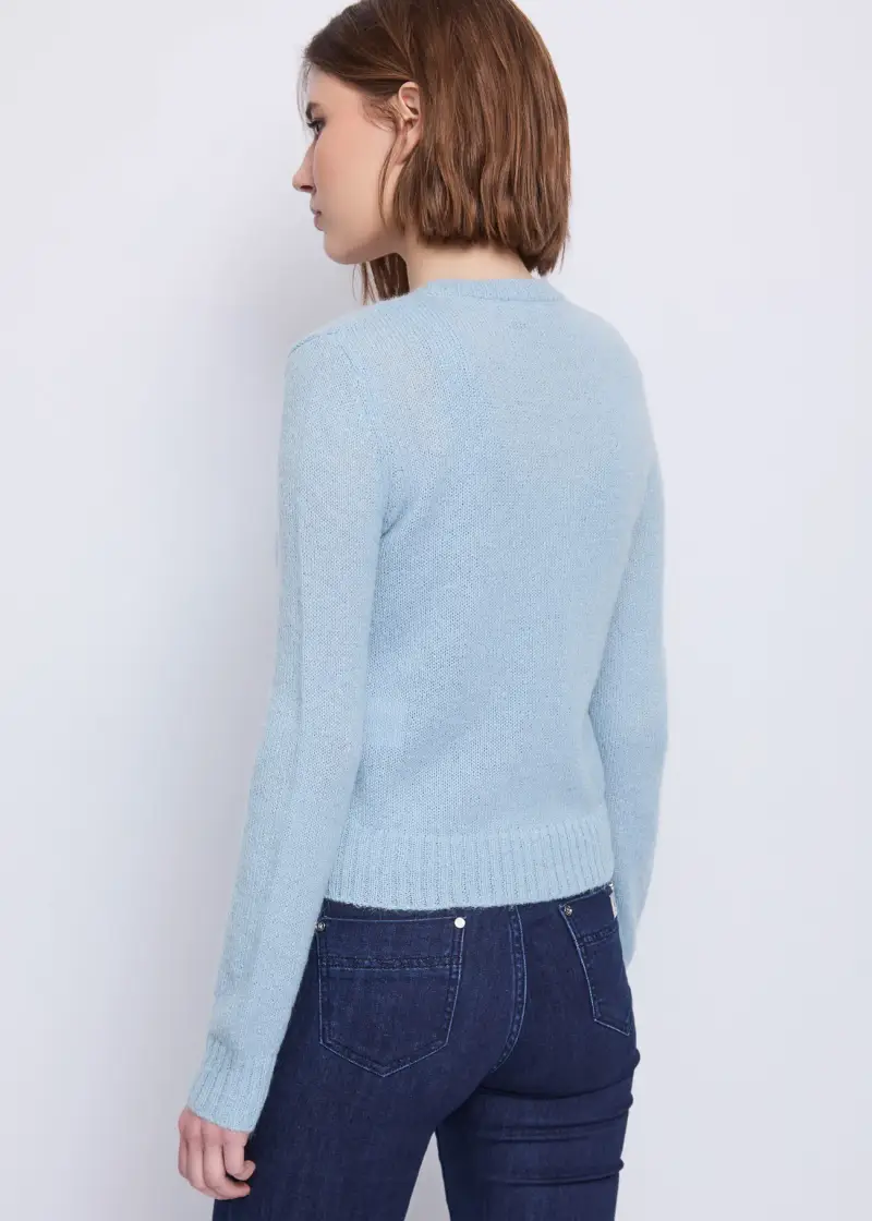 Jeans Cardigan da donna con logo e strass Blu miniatura 2