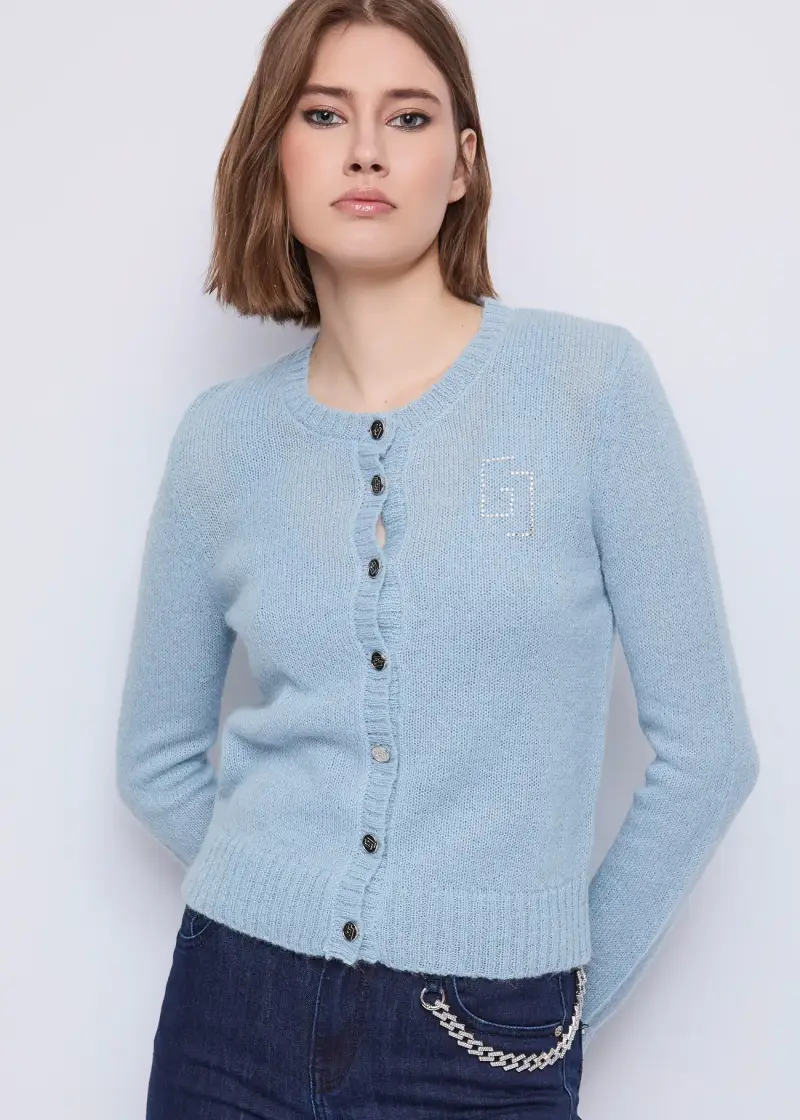 Jeans Cardigan da donna con logo e strass Blu