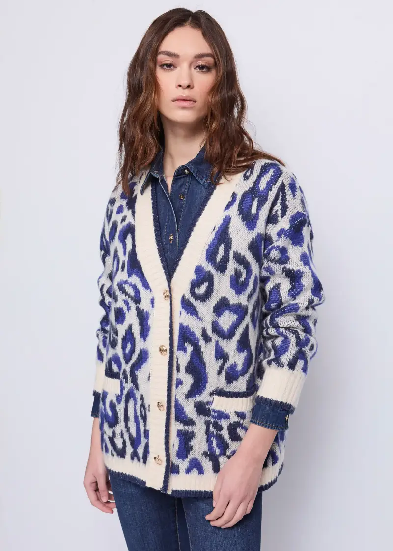 Jeans Cardigan da donna con motivo jacquard Multicolore