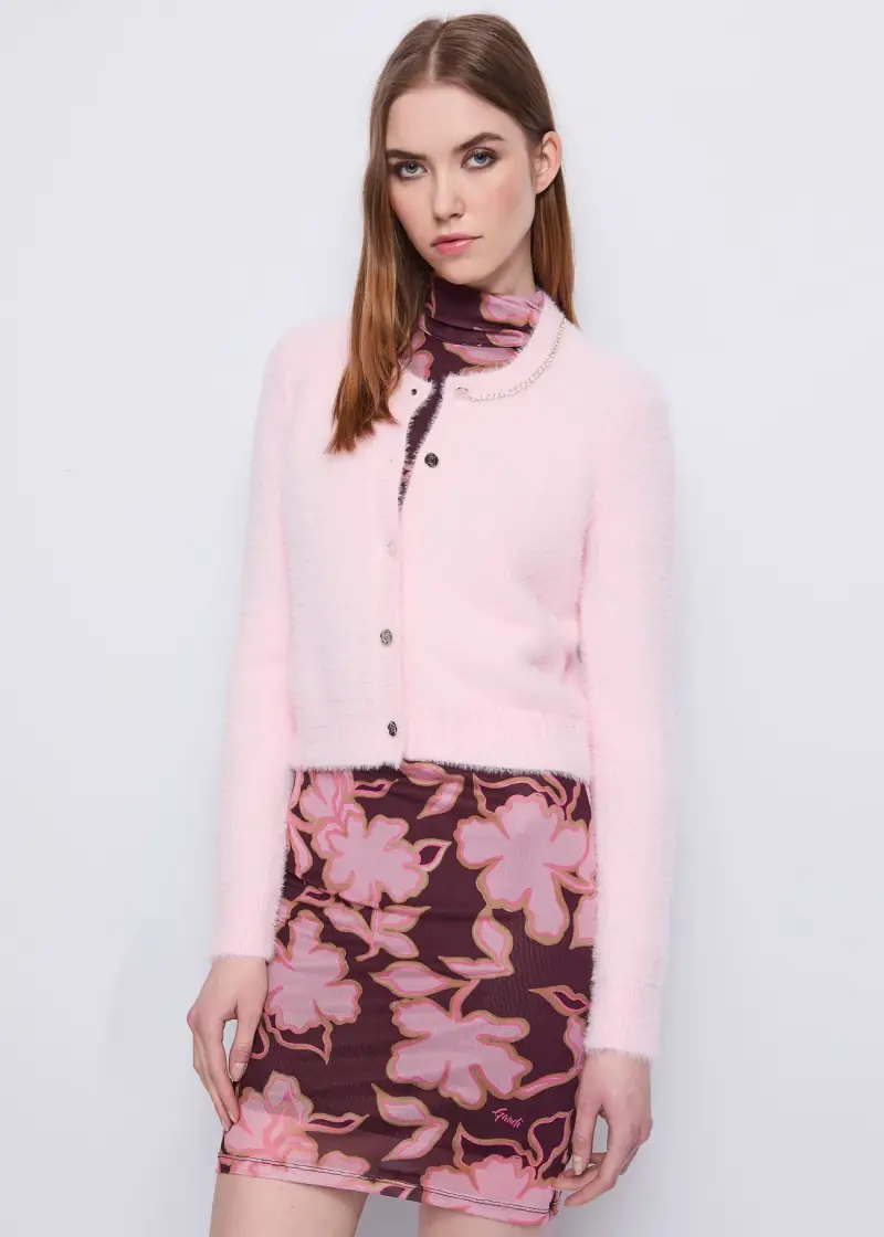 Jeans Cardigan rosa da donna con strass e bottoni Viola