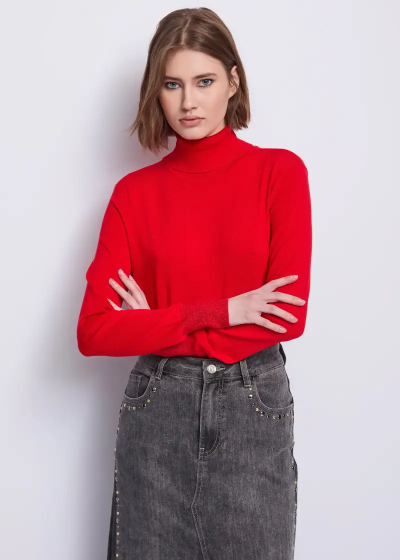 Jeans Dolcevita da donna con lurex Rosso