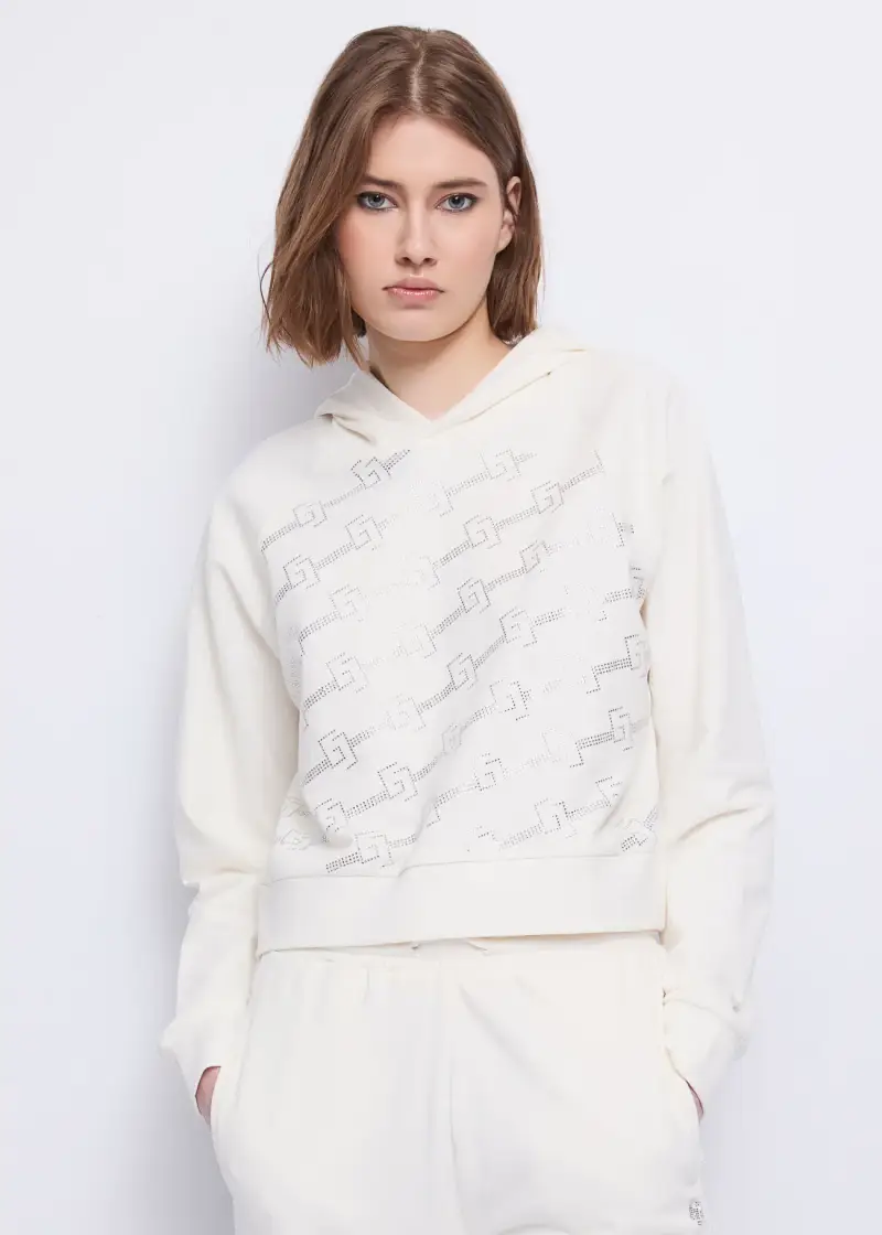 Jeans Felpa bianca da donna con logo e strass Bianco